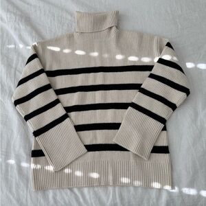 Zara Black and Cream Striped Turtleneck Sweater